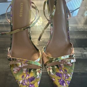 Express Floral Strappy Heels - Multicolor